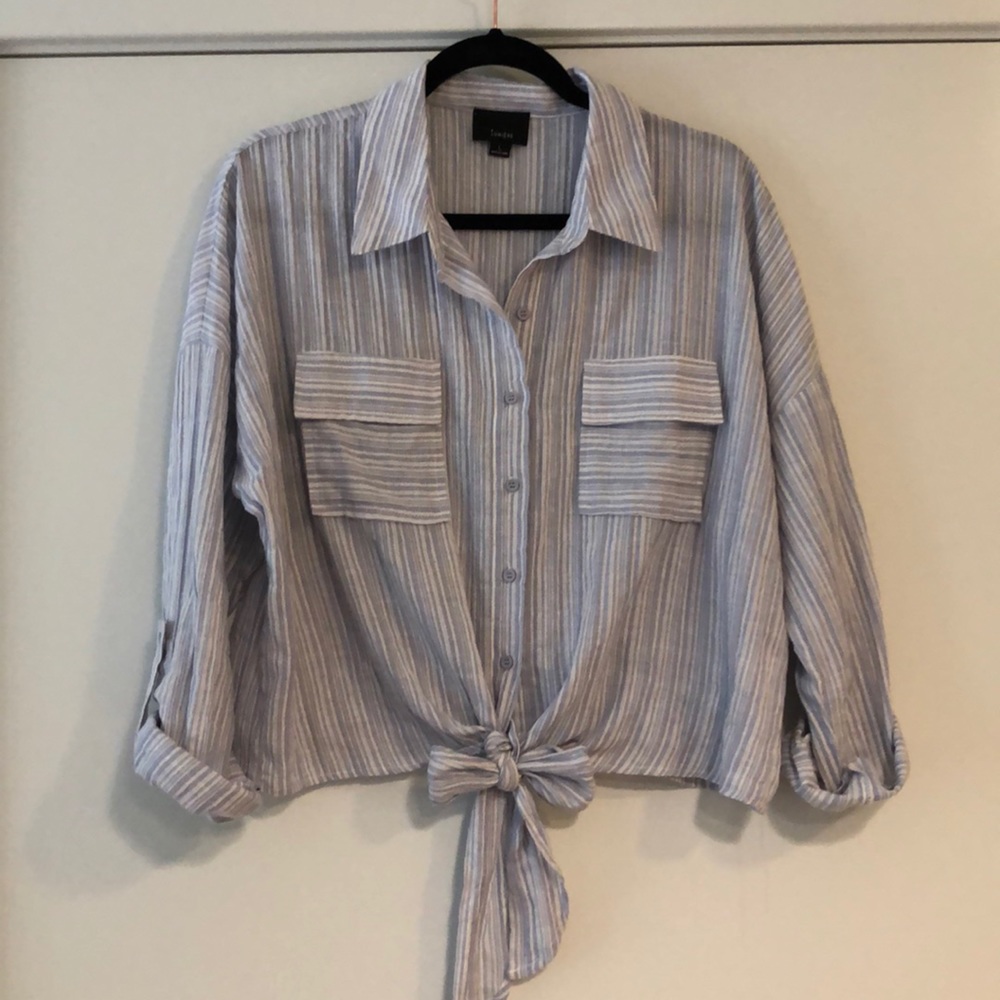 Dress Up, Lumiere Blue & White Stripe Crop Top L